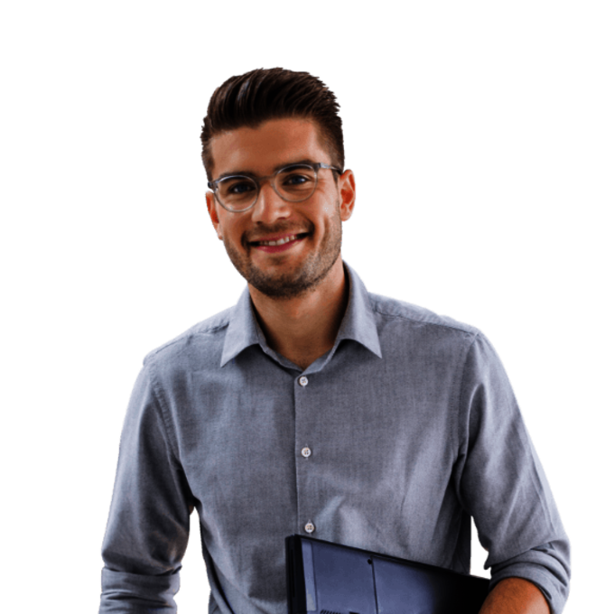 Kaufmännischer Angestelter mit Laptop unterm Arm